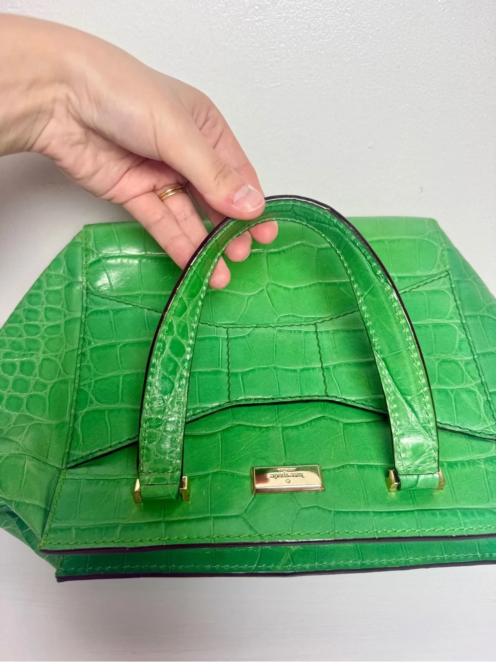 Kate spade Green Croc-Embossed Leather Tote Handbag